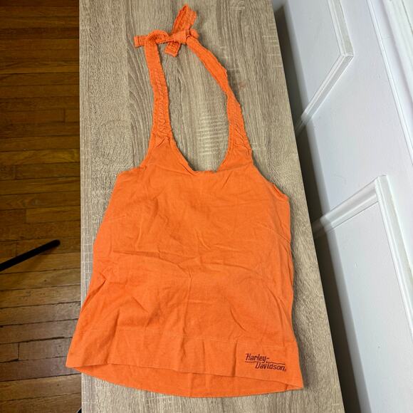 Harley Davidson Womens M Embroidered Orange Halter Top Shelf Bra York, PA - Picture 1 of 8